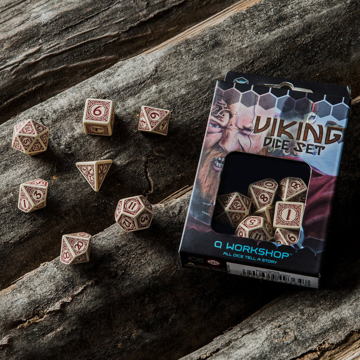 Viking Beige & burgundy Dice Set (7)